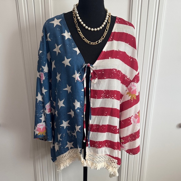 Tasha Polizzi Tops - Tasha Polizzi American Beauty Red White and Blue Kimono